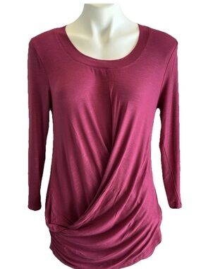 Skinnygirl Fuschia Ruched Front Shirt Size Medium Workout Top 3/4 Sleeve NWOT